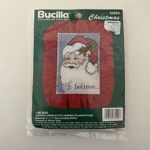 Bucilla Santa Claus I Believe Counted Cross Stitch Hanging Pillow Picture 33204